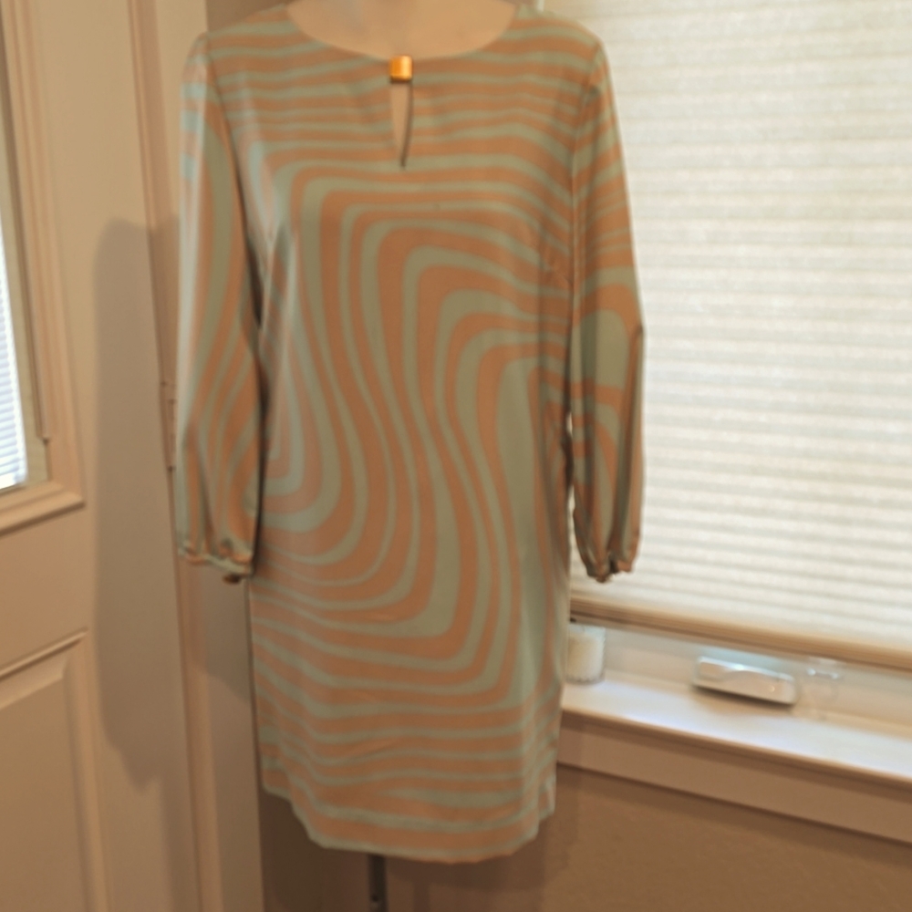 TAHARI dress in green and taupe 8